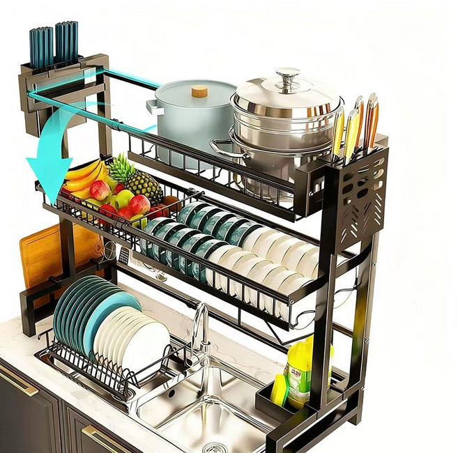 Alemon 너비조절 식기 건조대 세트 블랙 식기건조대2단 식기건조대, 블랙*2단 * 1개, 1개