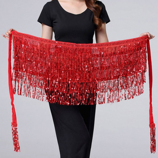 스팽글술 힙스카프 라인댄스 밸리 벨리 줌바 에어로빅 공연 무대 연습, 레드