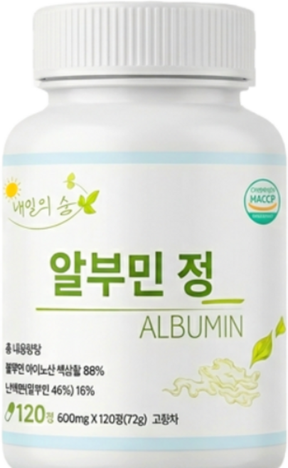 내일의 숨 알부민 영양제 벨기에산 난백분 아미노산 정 600mg, 1개, 120정
