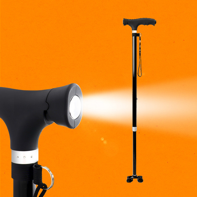 호호케어 LED 라이트 4발 지팡이 견고한 사발 지지 지팡이, 1개, 블랙