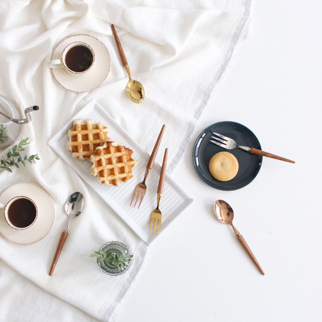 에크렌 로즈우드 커트러리 - 실버 골드 로즈골드 3color 디너 디저트 티스푼 티포크, 단일옵션, 로즈골드 티스푼, 1개