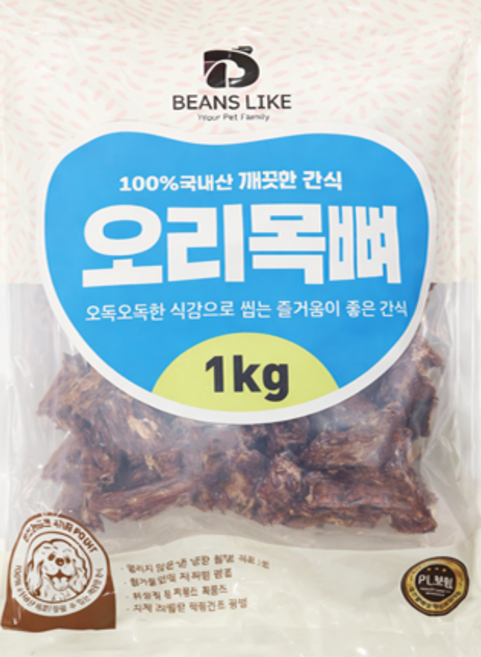 빈즈라이크 오리날개 강아지 간식, 오리목뼈, 1kg, 1개