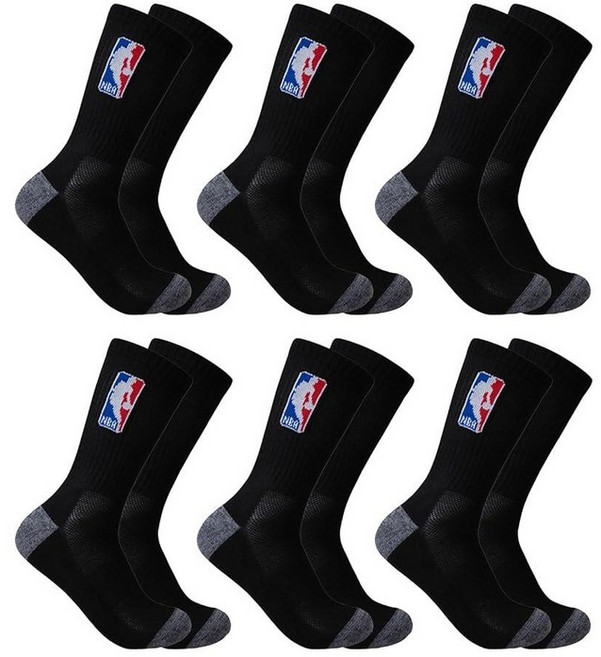 Ultra Game NBA 남성용 운동용 쿠션 세이프 핏 크루 양말 - 6팩, Black