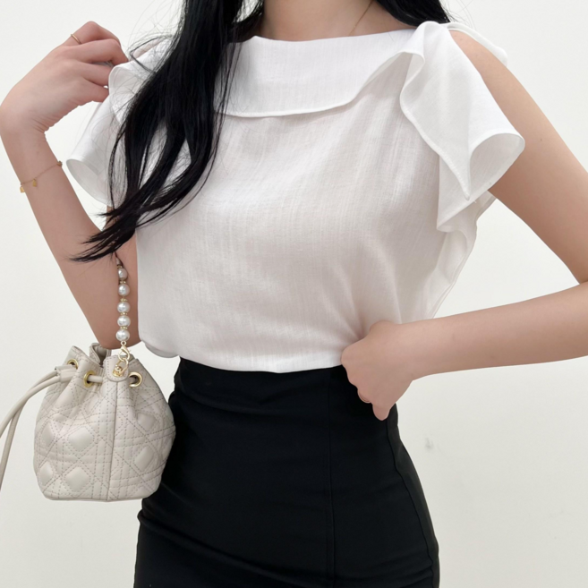 투디 캡소매 러플 블라우스 민소매 44-66