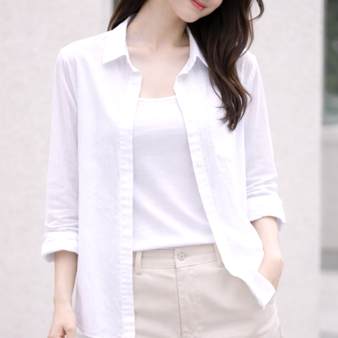 셀러크루 여성 여름 린넨 셔츠 루즈핏 베이직 데일리 남방 아우터