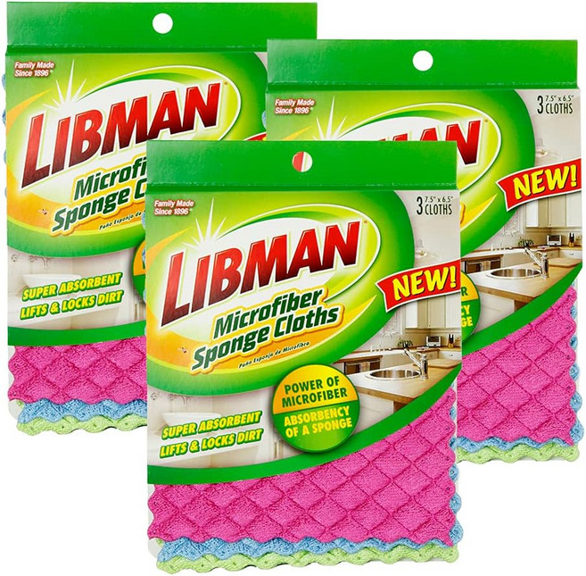 Libman 1482 극세사 스펀지 천 u2013은 최고의 스펀지와 접시 천을 결합한 제품으로 3팩의 천총 9개의 핑크 블루 그린이 포함되어 있습니다
