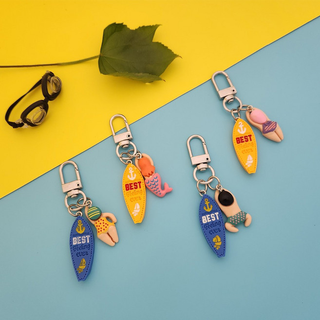 수영키링 에어팟키링 열쇠고리 수영 가방고리 수영가방 용품 서핑보드 키링 군번줄, 1개, 서핑보드(노랑)수영선수(남자팬던트)키링