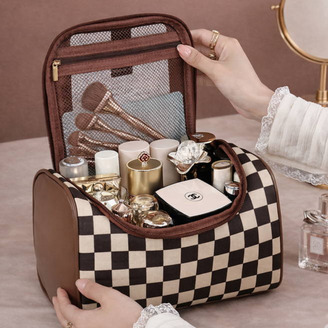 체커보드 대용량 화장품 파우치 가방