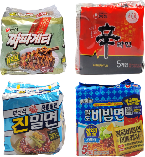 농심 오뚜기 팔도 라면 베스트 4종 세트 신라면 짜파게티 진비빔면 팔도비빔면 혼밥 자취생 필수템, 1세트