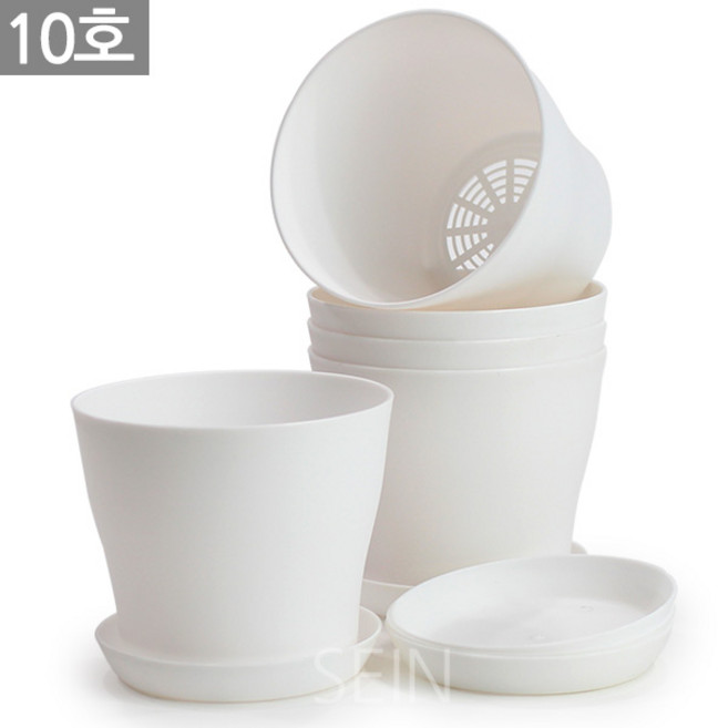 세인화분 플라스틱 원형 화분 받침 5P - 플분 분갈이 식물 화초 중형 대형 싼 저가 다육 인테리어 홈가드닝 중형 미니, 5개, 심플10호_화이트