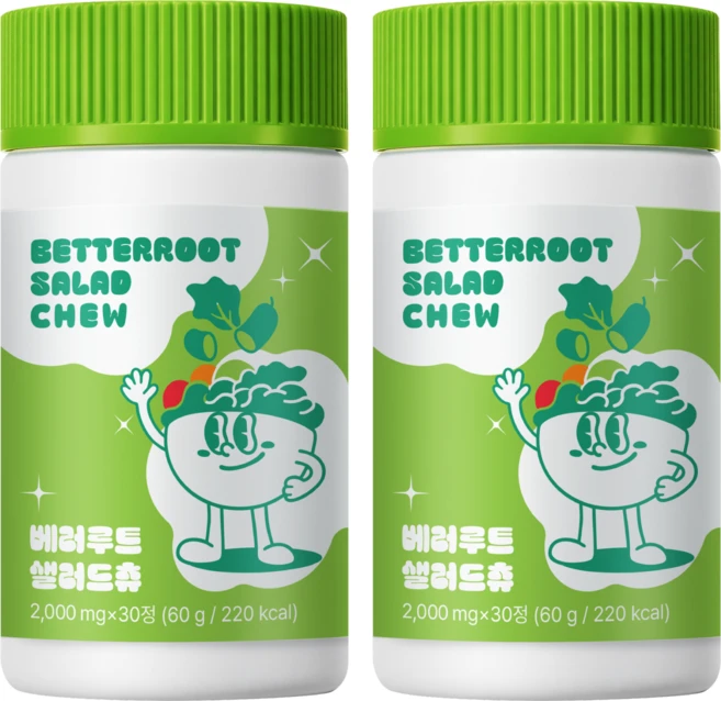 베러루트 샐러드 츄 캔디 야채 혼합 농축 분말 길 토마토 식이섬유 팁 영양제, 2개, 30정 - 쿠팡