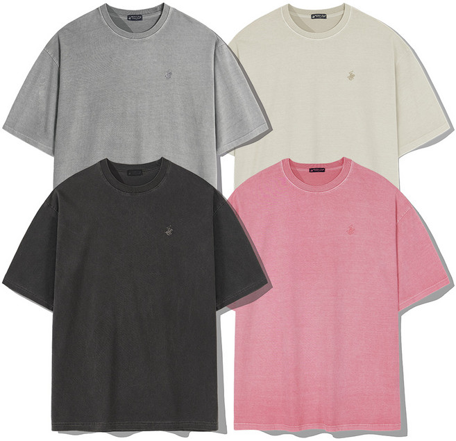 비버리힐즈폴로클럽 남녀공용 클래식 자수 로고 피그먼트 오버핏 반팔 티셔츠(4컬러) EPS2T01