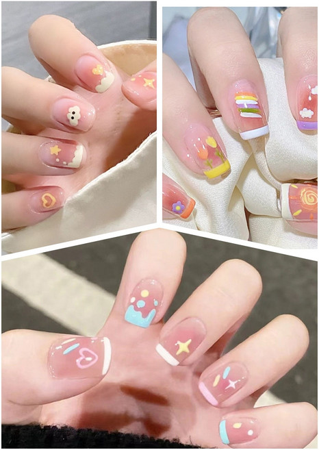 유안이네 셀프 붙이는 젤네일스티커 네일팁 네일스티커 인조손톱 24Px3종세트, 1개, 귀요미 세트