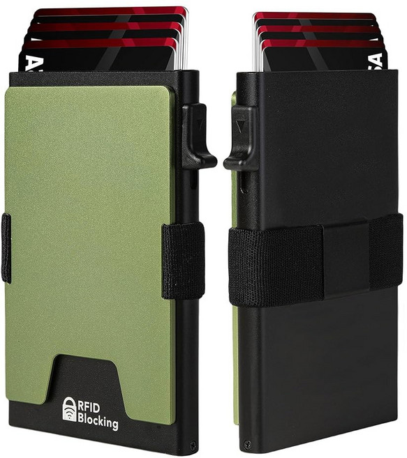 골리디 미니멀리스트 남성 카드 홀더 지갑 RFID 차단 슬림 스마트 팝업 알루미늄 12장 이상의 소지 확장 가능한 컴팩트 플레이트 캐시 스트랩/머니 클립(네이비 블루)