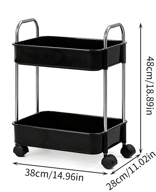 코코데모 다용도 스텐 PP 트롤리, 블랙, 2단