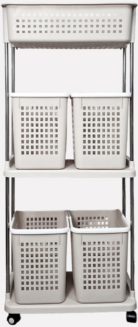 엔조이리빙 대용량 이동식빨래바구니 수납형 더블와이드 3단, 베이지, 와이드3단C 베이지