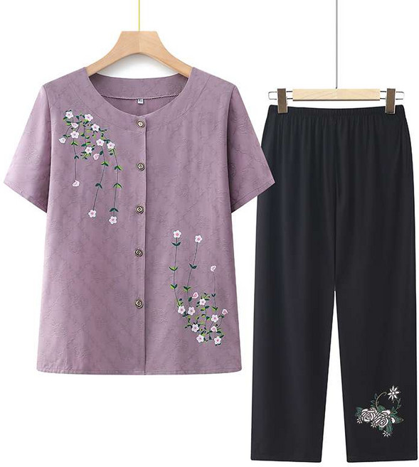 여름 할머니옷 반팔티 에스닉 세트 자수 빅사이즈