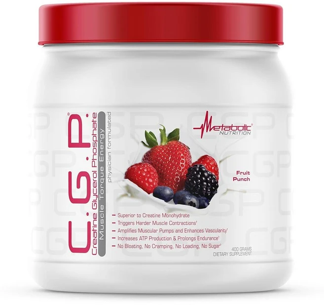 Metabolic Nutrition CGP 크레아틴 글리세롤 인산염 100% 미립자 파우더 운동 전 보충제 블루 라즈베리 (40회분), 프루트 펀치 - 쿠팡