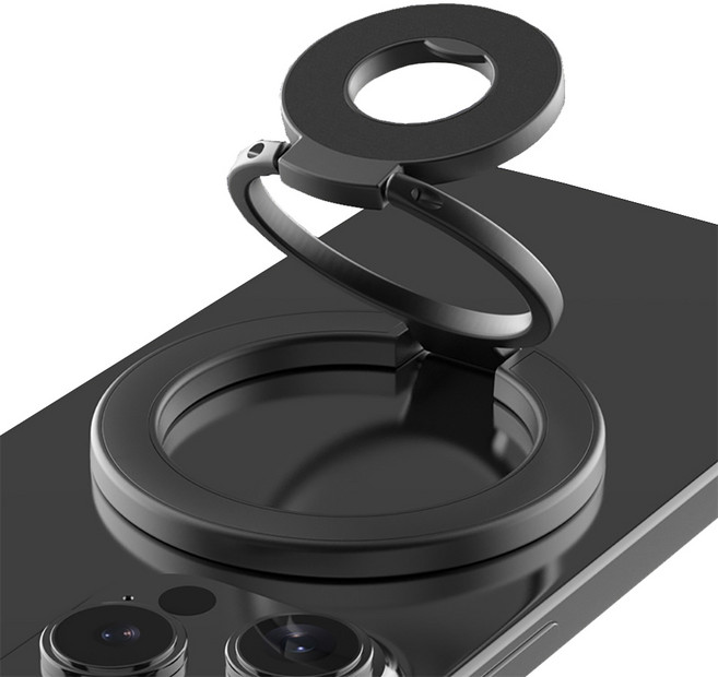 다퍼남 맥세이프 양면자석 3단 플립 링 거치대 스마트폰 홀더 스탠드, 블랙, 1개