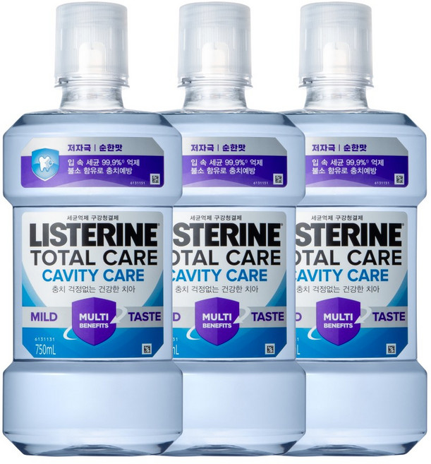 [NEW충치케어] 리스테린 토탈케어 캐비티케어 마일드 구강청결제, 750ml, 3개