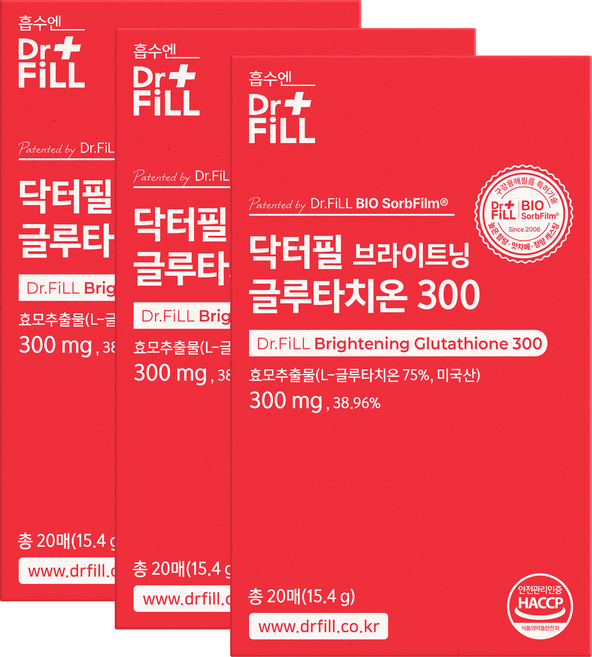 닥터필 브라이트닝 글루타치온 300 초고함량 필름 식약청인증, 3박스, 15.4g