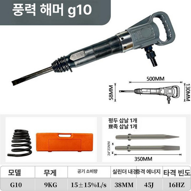 콘크리트치핑기 함마 뿌레카 삽 치즐 공구 다듬기 전동끌, 그레이 G10 강화형, 1개