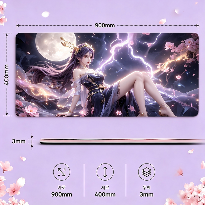 (2차원 미소녀)마우스 롱매트 컴퓨터 테이블매트 대형마우스매트 900X400X3mm 고해상도 인쇄 미끄럼방지 고무재질, 스타일1, 1개