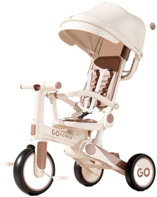 GOPOWER 兒童三輪腳踏車 1-3歲可坐可騎可推車, 深棕色, 20