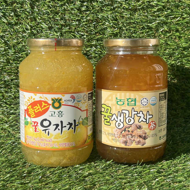 고흥 꿀유자차 1kg + 꿀생강차 1kg 유자청 생강청 수제 에이드 꿀 즙 농축원액 통유자 국산 액기스 허니 웰빙, 1개, 2개입