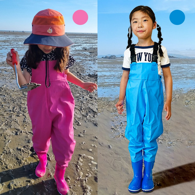 민트스쿨 어린이 가슴장화 갯벌체험 해루질 갯벌장화, 220, 블루