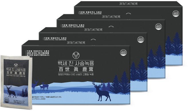 [뭉치면 싸다] 백세 진 사슴녹용 녹용엑기스 사슴육골 4개월분 유니바이오, 4박스, 2.1L
