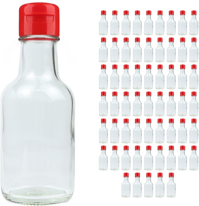 S원형기름병 FN150 투명 유리병+원터치캡 빨강, 60개, 150ml