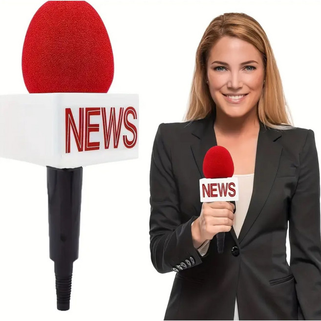 소품용 마이크 뉴스 리포터 앵커 저널리스트 할로윈 코스튬 크리스마스 이벤트 파티 용품 촬영 소품용 장식용, 1개, 레드