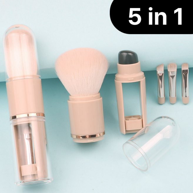 강남리빙 휴대용 5in1 메이크업 브러쉬 세트, 1개, 베이지