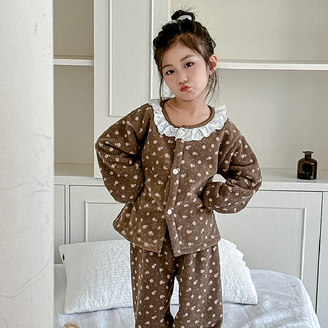 플라워극세사파자마 키즈 여아 수면잠옷 세트 유아겨울잠옷
