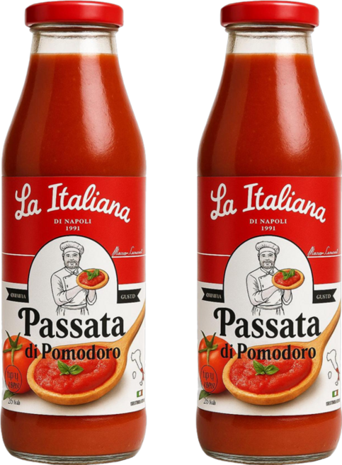라 이탈리아나 나폴리 100% 무설탕 토마토 퓨레, 690g, 2개