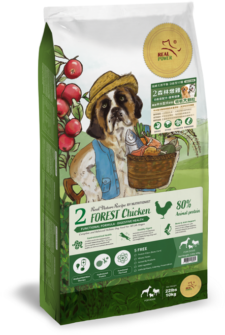 瑞威 Real Power 全齡犬 腸胃健康配方 2號 森林燉雞 大顆粒, 10kg, 1個, 混合口味