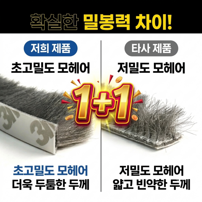9위 - 1+1창문 틈새막이 방문 틈새막이 문풍지 접착식 폴리에스터 외풍차단 문틈바람막이, 1개