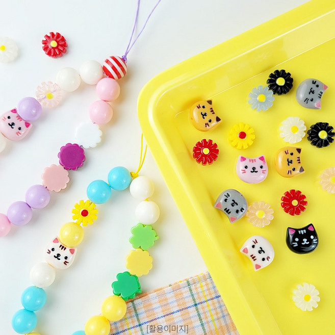 비즈공예 데이지 꽃 고양이 깜고 비즈 악세사리 만들기 재료, 레드, 1개