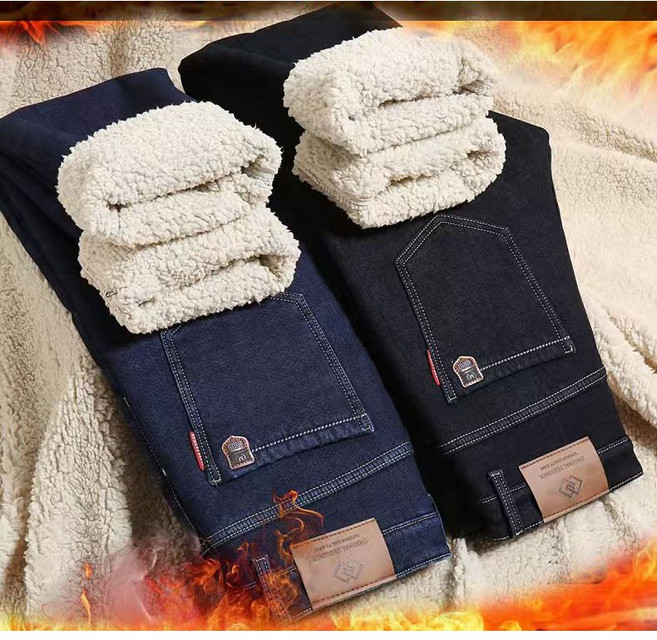 남성 겨울 따뜻한 기모 청바지 남자 양털 안감 보온 방한 데님 바지 팬츠