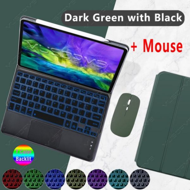 아이패드 케이스 매직키보드 백라이트 각도조절 터치패드, 다크그린+마우스, 에어 4 5 (10.9), 1개