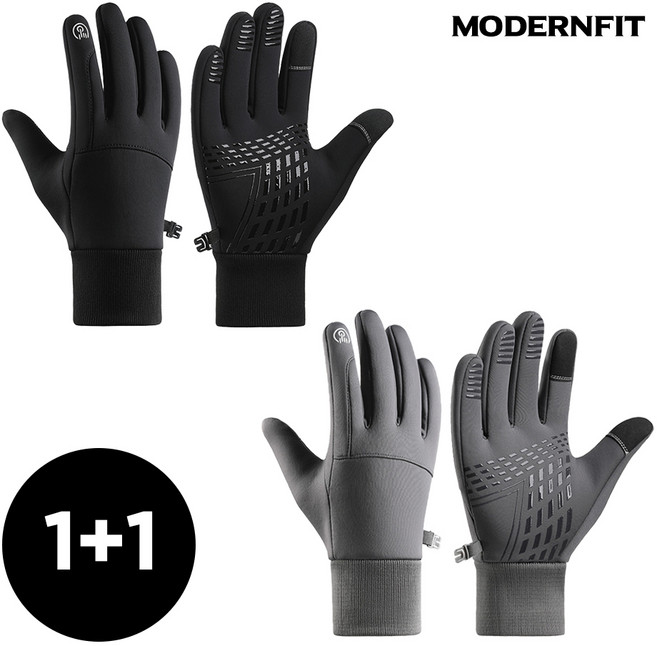 모던핏 방한 방수 손가락터치 장갑, 블랙+그레이