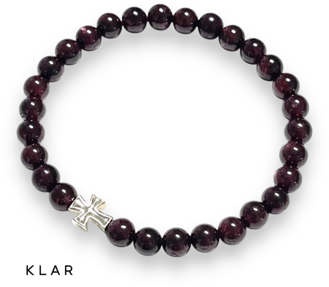 클라(KLAR) 천연 가넷(Garnet) 실버(92.5) 중십자가 팔찌 (6미리)