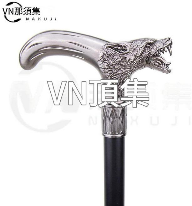 金屬紳士手杖 動物造型手柄 登山杖, 狼古銀色, 1個