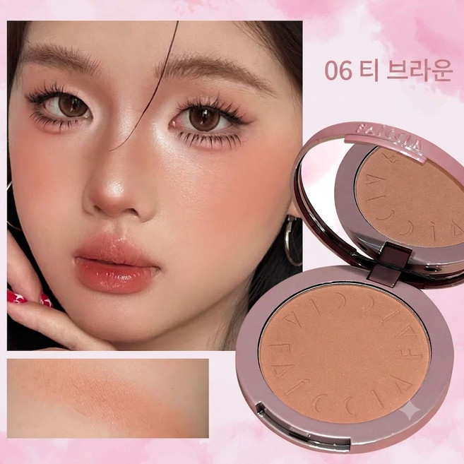 차차앤코 수채화 새틴 블러셔 파우더 치크 쿨톤 웜톤 핑크 피치 코랄 말린장미 볼터치, 1개, 06#티 브라운