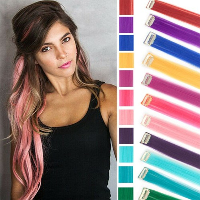 잇츠리빙 초간단 똑딱핀 붙임머리 브릿지 컬러 반짝이 투톤 그라이데션 와이드 헤어피스, 5개, 컬러피스