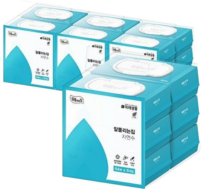 잘풀리는집 자연수 물티슈 64매 x 6입 x 4팩, 4박스