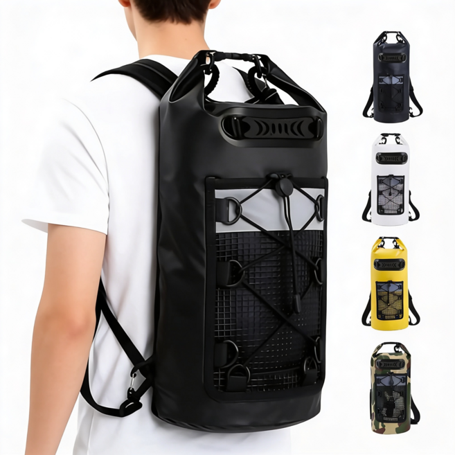 보르미쥬 드라이백 방수가방 스트링 매쉬 포켓 10L 20L 30L, 블랙