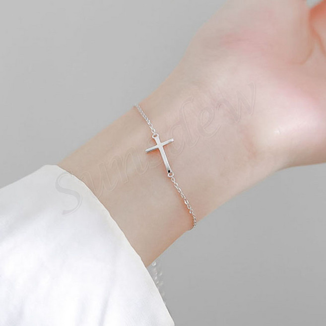 Sunsdew 925 여자 십자가 팔찌 실버팔찌 여성패션팔찌