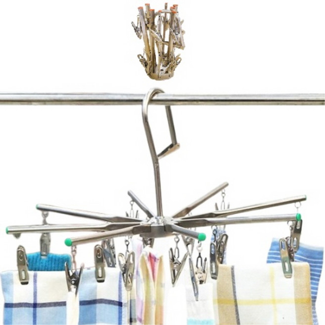 다파요몰 스텐 접이식 집게 걸이 양말 속옷 건조대, 실버